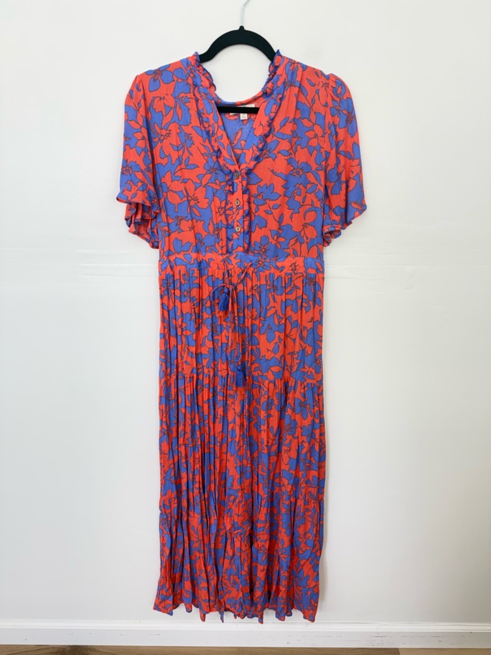 Easel Orange & Blue Floral Maxi Dress